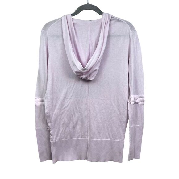 Athleta Womens Enlighten Hooded Sweater Silk Blend V Neck Pockets Pink Size M - Picture 5 of 6